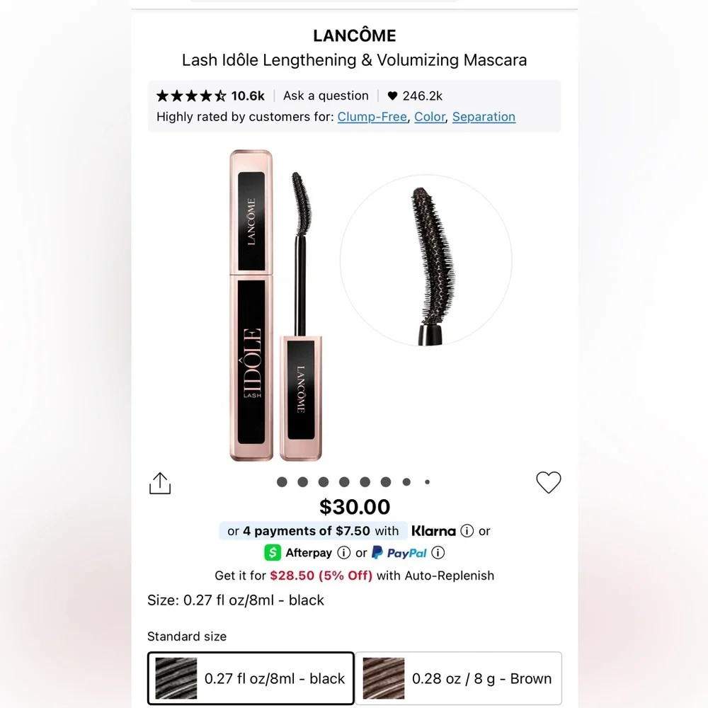 NIB Lancôme Lash Idôle Lash Lengthening & Volumizing Mascara in 01 Glossy Black